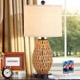 thumbnail image 2 of 3 Way Dimmable Bedside Lamps for Bedroom with 2 USB Ports and AC Outlet, Touch Control Rattan Table Lamps,  Wicker Nightstand Lamps for Living Room Home Office (LED Bulbs Included), 2 of 7