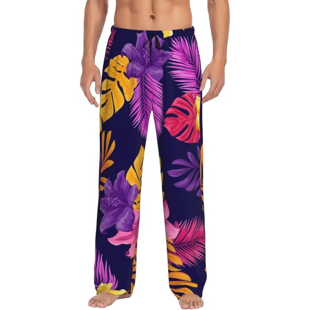 Fotbe Purple Flower Pantalones de Pijama para Hombre, Pantalones de Dormir, Pantalones de Casa con Cintura Ajustable y Bolsillos-X-Large
