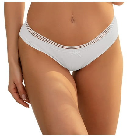 BYHONG Women s Low Waist Lace Briefs Solid Color Crotch Underwear Panties Women Panties White L