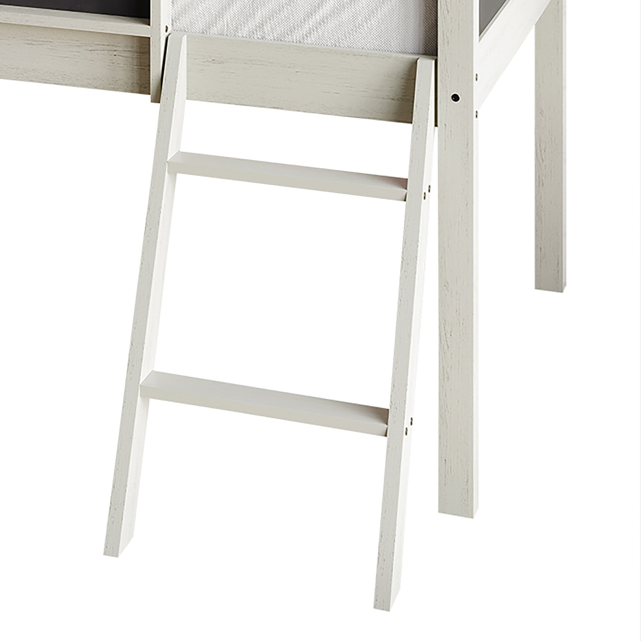 Castle Place Wooden Twin Junior Loft Bed with Chalkboard and Slide, Antique Grey