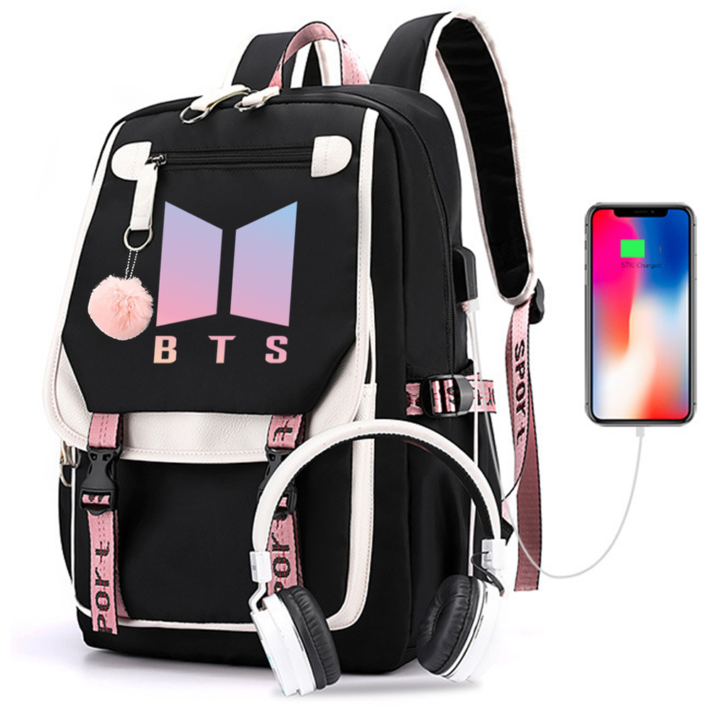 ASD Lighting USB and Audio Cable Ports Kpop Bts Print Backpack
