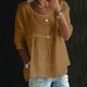 thumbnail image 2 of Ropa de mujer,Camiseta de lino con cuello en V para mujer, manga 3/4, cuello redondo, mezcla de poliéster, estilo informal, sopatenor, 2 of 9