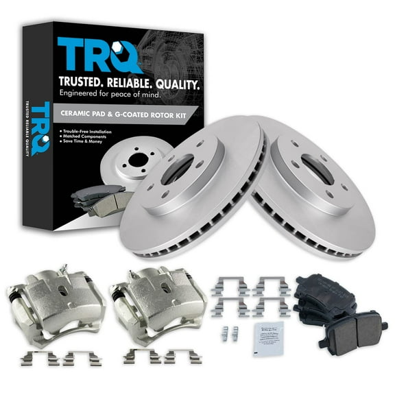 TRQ Front Brake Pad & Rotor Kit Brake Caliper Brake Pads Brake Rotor Ceramic Vented Premium G-Coated Fits Select 2006-2011 Chevrolet HHR