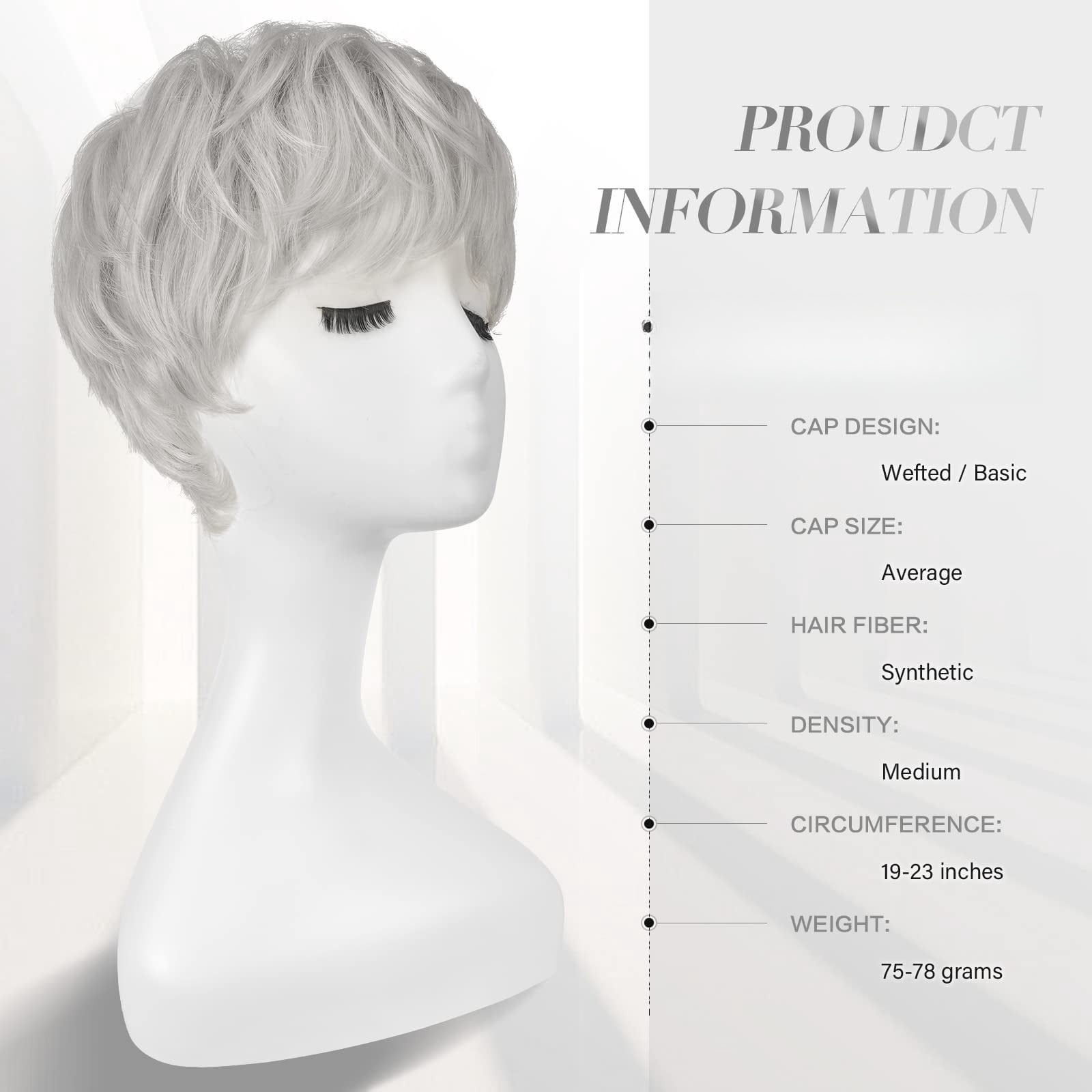 Layered Pixie Cut Wigs Synthetic Short Ombre Gray Wavy Grey to Black Glueless Wig for Women with Bangs