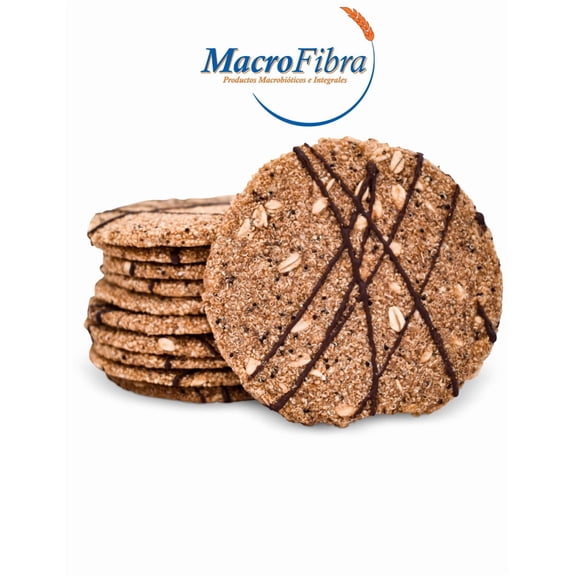 Galleta Chocolate Semiamargo Oblea Avena Amaranto  Macrofibra Integral sin Azucar añadida Vegano sin Gluten sin Lactosa Macrobiotico E Integral 3 Botes c/12 Pzas