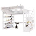 thumbnail image 6 of Full Size Loft Bed with Stairs and Storage, Metal Loft Beds Frame with Bedside Shelf and Wardrobe,4 Shelf Storage Rack, Charging Station, Heavy Duty High Loft Bed, White, 6 of 10