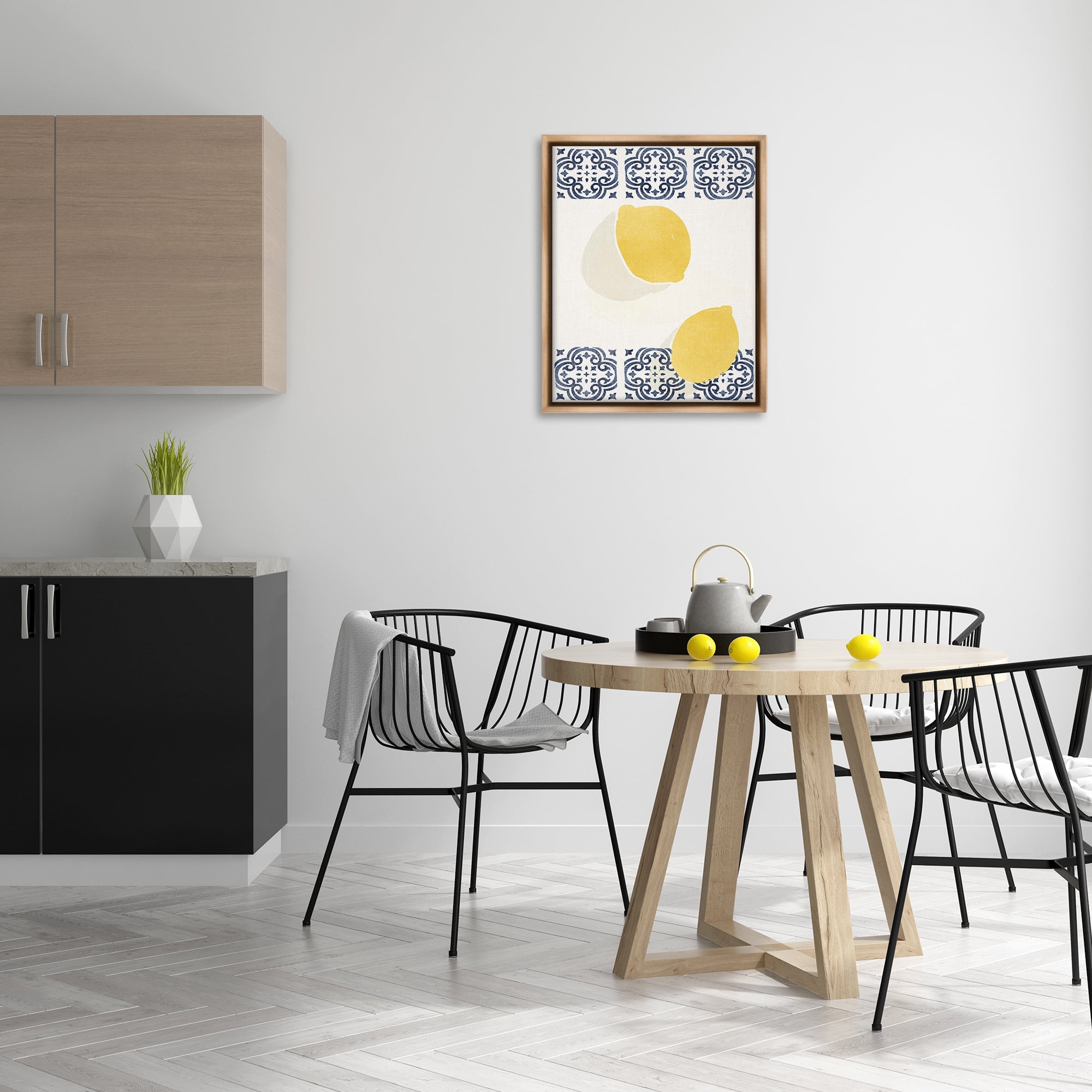 Stupell Industries Modern Lemons with Pattern Food & Beverage Painting Brown Floater Framed Canvas Art Print Wall Art, 25 x 31