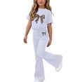 thumbnail image 2 of Amidoa Girls Summer 2 Piece Outfits Kids Print Short Sleeve and Pants Casual Clothing Sets White Size 7, 2 of 7
