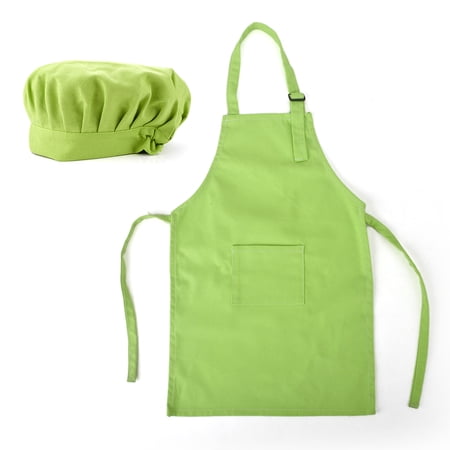 (Price/2 Sets) Toptie Colorful Cotton Canvas Kids Aprons and Hat Set Party Favors (S-XXL)-Green-M
