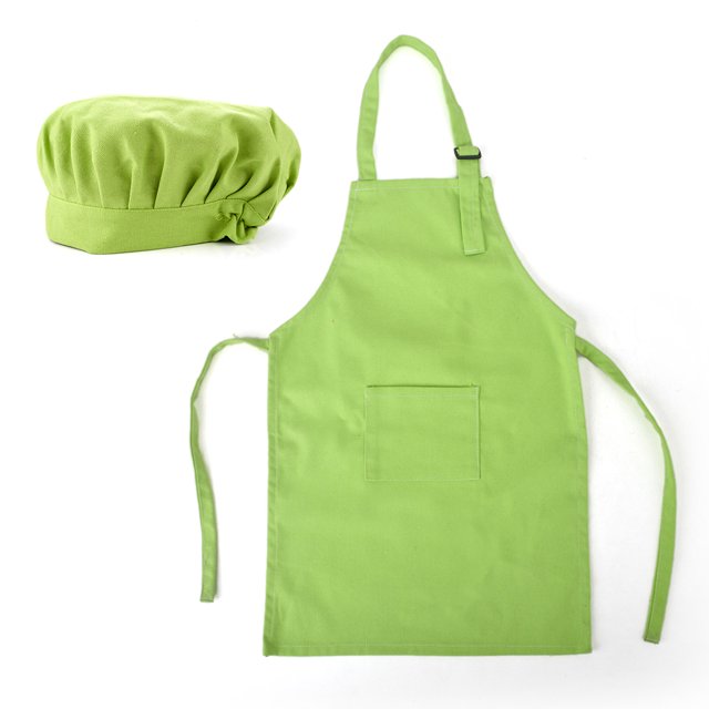 (Price/2 Sets) TOPTIE Colorful Cotton Canvas Kids Aprons and Hat Set, Party Favors (S-XXL)-Green-XXL