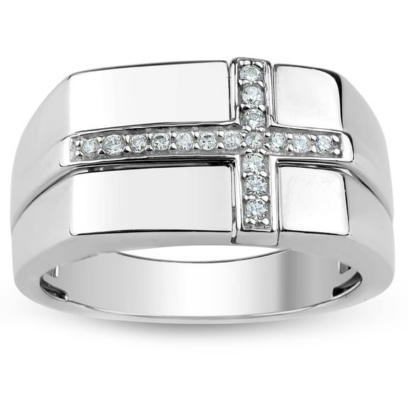 Created White Sapphire Sterling Silver Sideways Cross Men's Ring