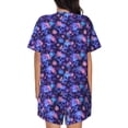 thumbnail image 6 of Uemuo Skull daisy purple Pattern Women's Short-Sleeved Pajama, Button-Front Loungewear, 2-Piece Summer Sleepwear, Elastic Drawstring Shorts-3X-Large, 6 of 7