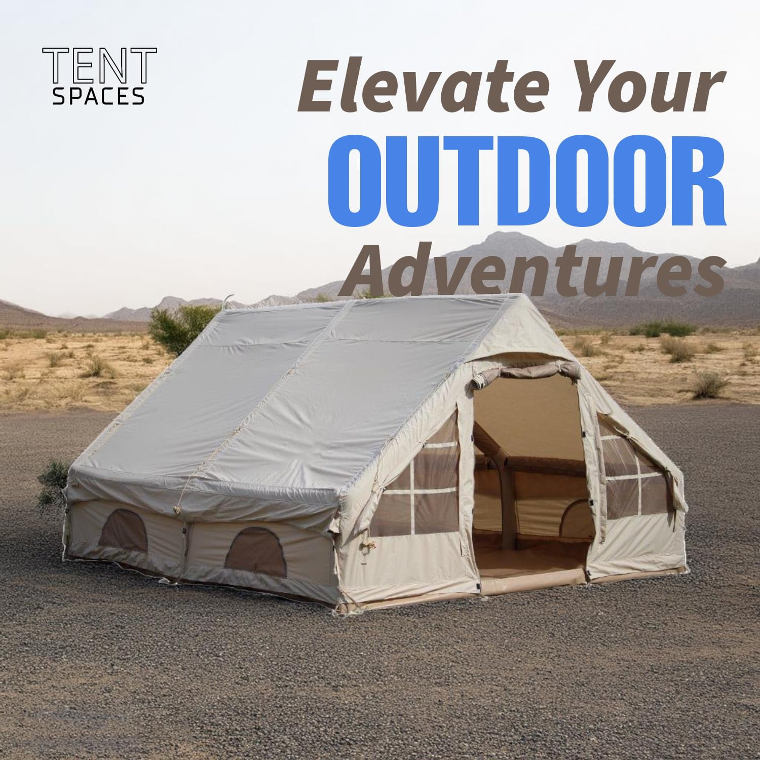 Tentspaces - Inflatable Tents for Camping | Glamping Tent | Blow Up Tent | Lightweight Tent I Quick Assembly | Included Air Pump, Ground Pegs, Ropes, and Repair Package | 6 Person (Rhonda 4350)