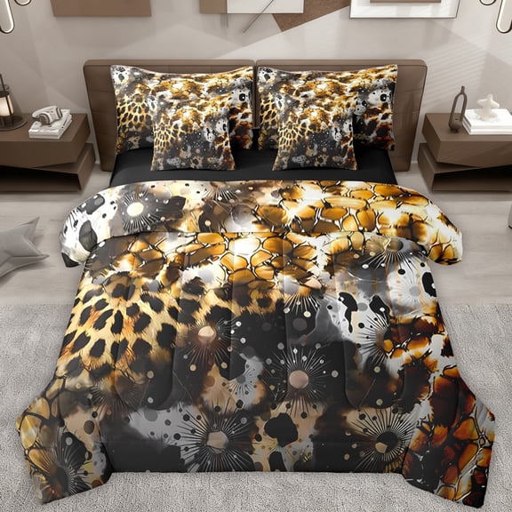 Castle Fairy Female Men Animal Cheetah Print Twin Bedding Sets 7-Piece,Vintage Aesthetic Bedding Comforter Set Microfiber,Abstract Retro Breathable Sheet Sets,Lightweight Room Decor,Reversible