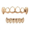 thumbnail image 4 of Gold Color Plated Hip Hop Teeth Hollow Fang Top &amp; Solid Fangs Bottom Grillz Set Vampire Grills Sets BLD, 4 of 6