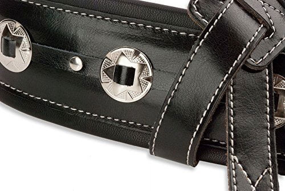 Walker & Williams C44 Premium Top Grain Black Leather Padded Concho Strap for Guitar or Bass 3.5" Wide