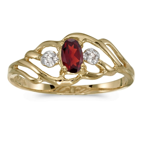 10k Yellow Gold Oval Garnet And Diamond Ring