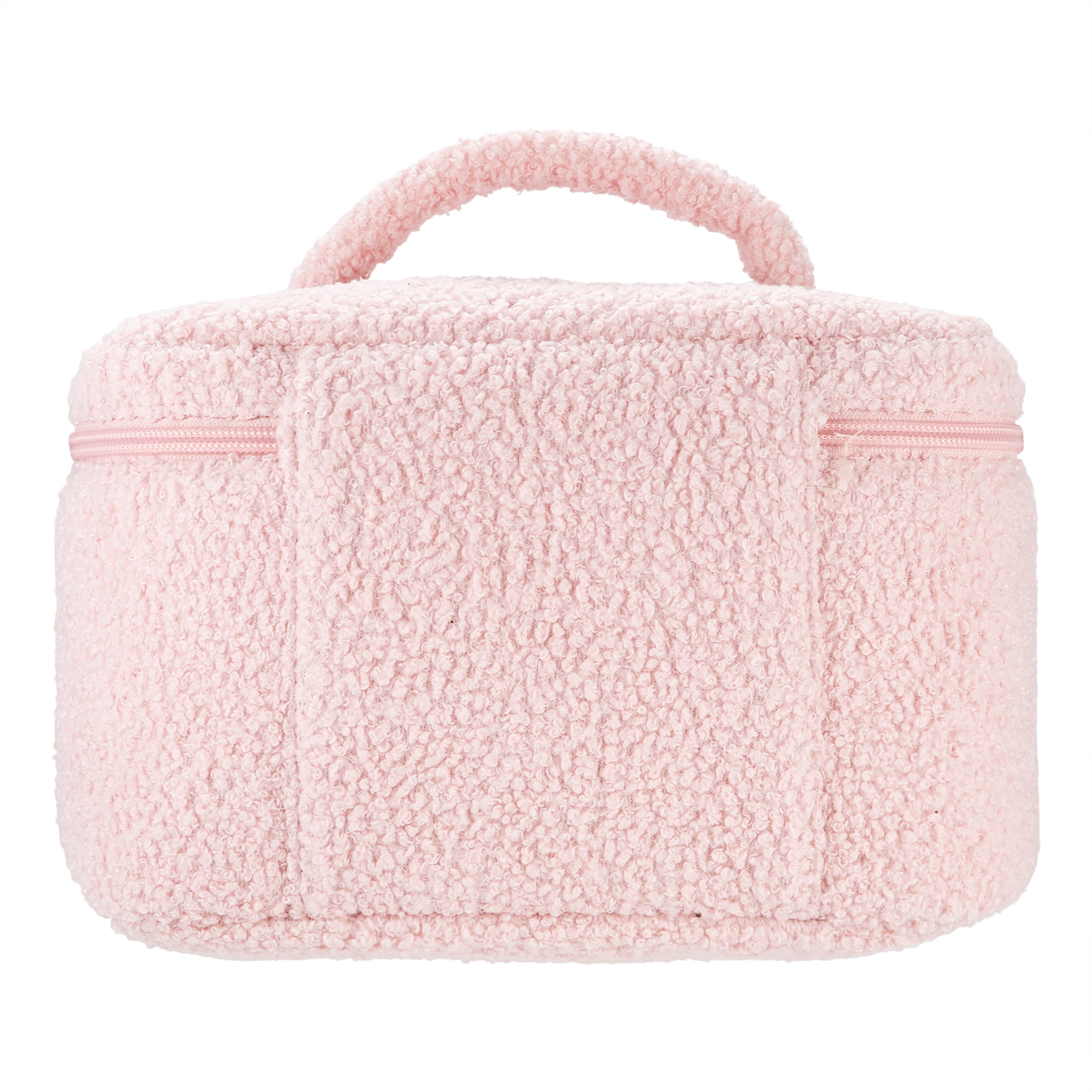 Fleece Cosmetic Bag with Zipper, Pink, 10" x 8.8"
