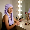 thumbnail image 5 of Long Bonnet 2-in-1 for Braids and Hair Protection, Pantyhose Shower Cap for Women, Purple, 5 of 6
