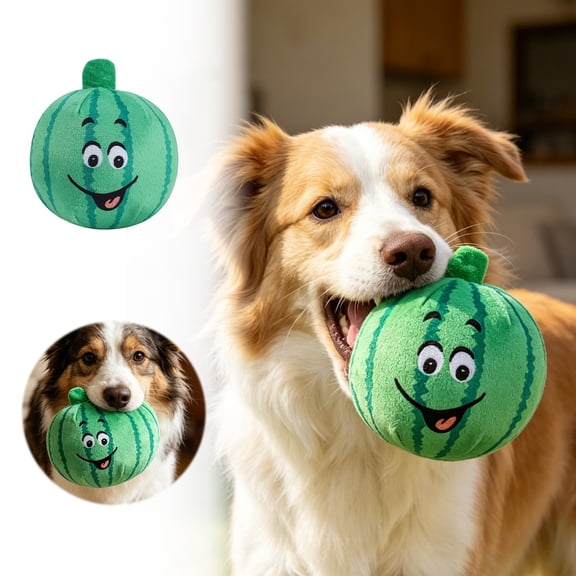 Interactive Dog Toy Novelty Watermelon Shaped Squeaky Dog Toy Soft Plush Chew Ball with Squeaker for Puppy Small Medium Large Dogs Teething Play and Teeth Cleaning
