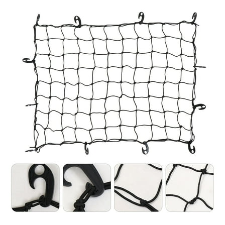 STOBOK Car Cargo Netting in Black with Bungee Cord and Plastic Hooks for Secure Roof and Trunk Storage