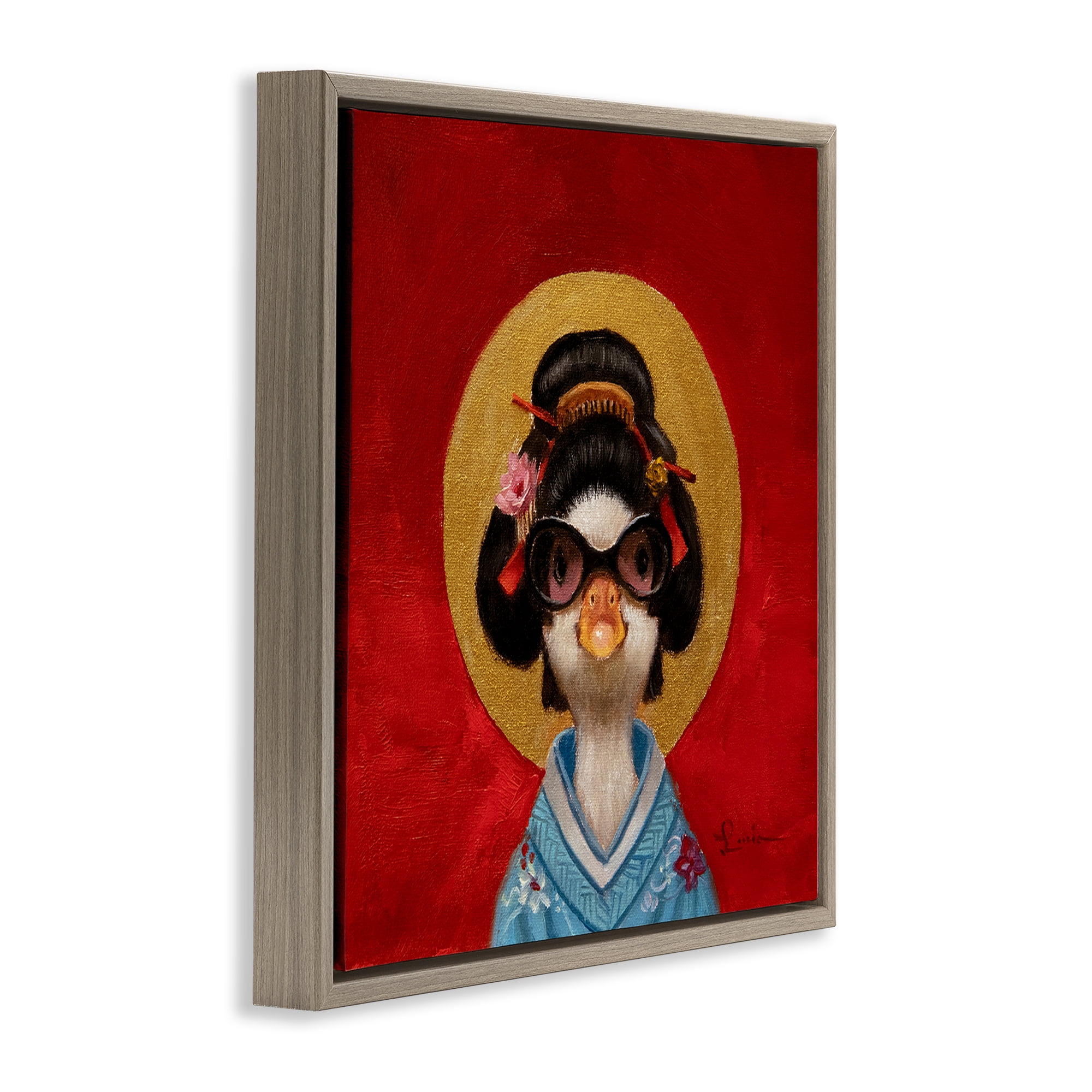 Stupell Industries Traditional Clothing Duck Animals Painting Brown Floater Framed Canvas Art Print Wall Art, 18 x 18