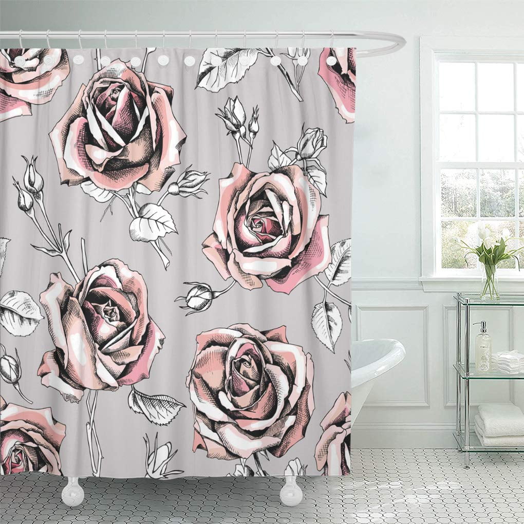 SUTTOM Seamless Pattern Image of a Light Pink Rose Flowers Shower ...