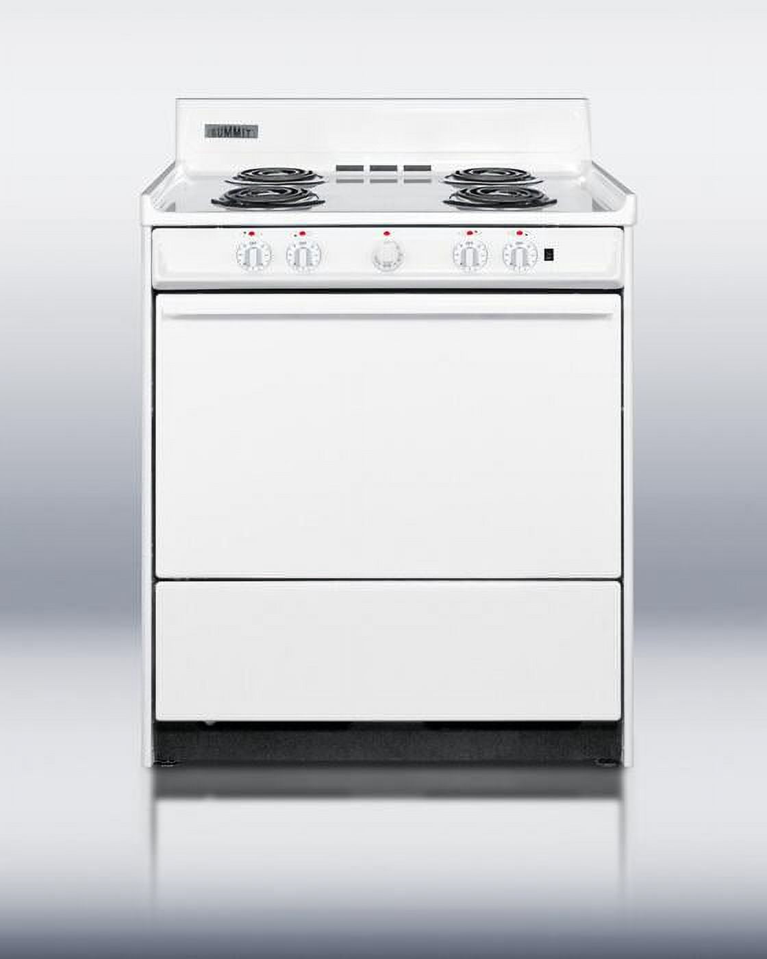 Summit EM230DK 30 Freestanding Electric Range with Black See-Thru Door  Clock with Timer White Cooking Appliances Ranges Electric Ranges - Yahoo  Shopping