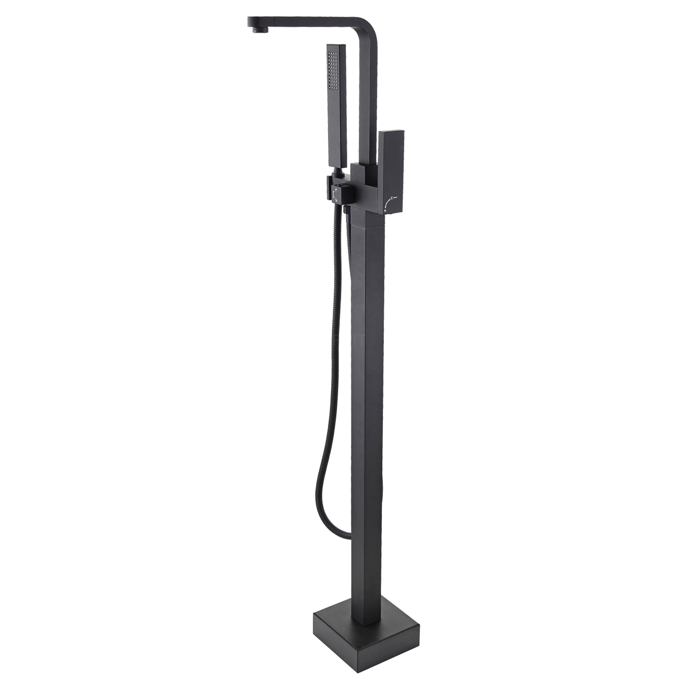 JERFIT Matte Black Freestanding Tub Filler with Hand Shower, 3.9 GPM Modern Bathtub Faucet for Freestanding Tubs, Metal Construction