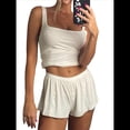 thumbnail image 2 of Conjunto de Verano para Mujer: Top Corto de Punto Acanalado y Pantalones Cortos con Bolsillo para Vacaciones. S, 2 of 8