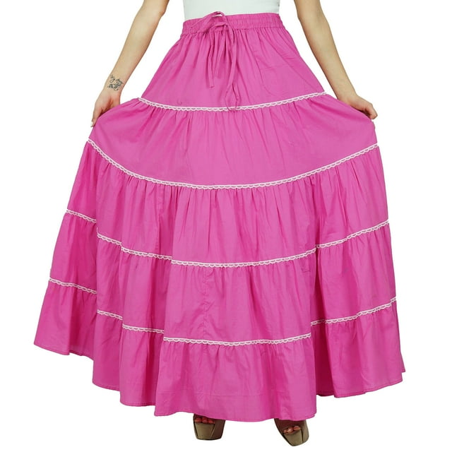Bimba Jupe Longue Évasée en Coton pour Femmes Boho Maxi Bas Taille Élastique Vêtements