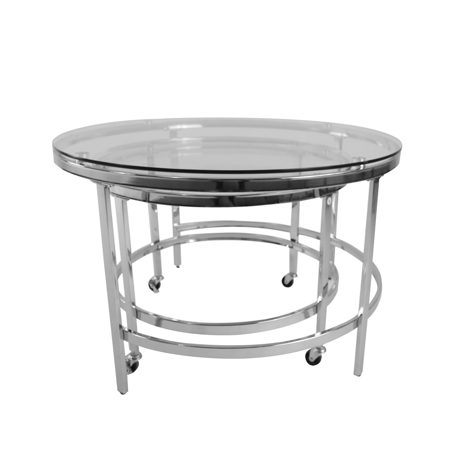 Kadyn Modern 2PCS Nesting Table Set，Transparent Glass End Table with Sliver frame, Iron Glass coffee table for Living Room, Silver