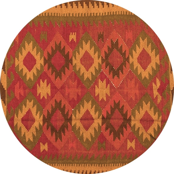 Ahgly Company Indoor Round Oriental Orange Traditional Area Rugs, 5' Round