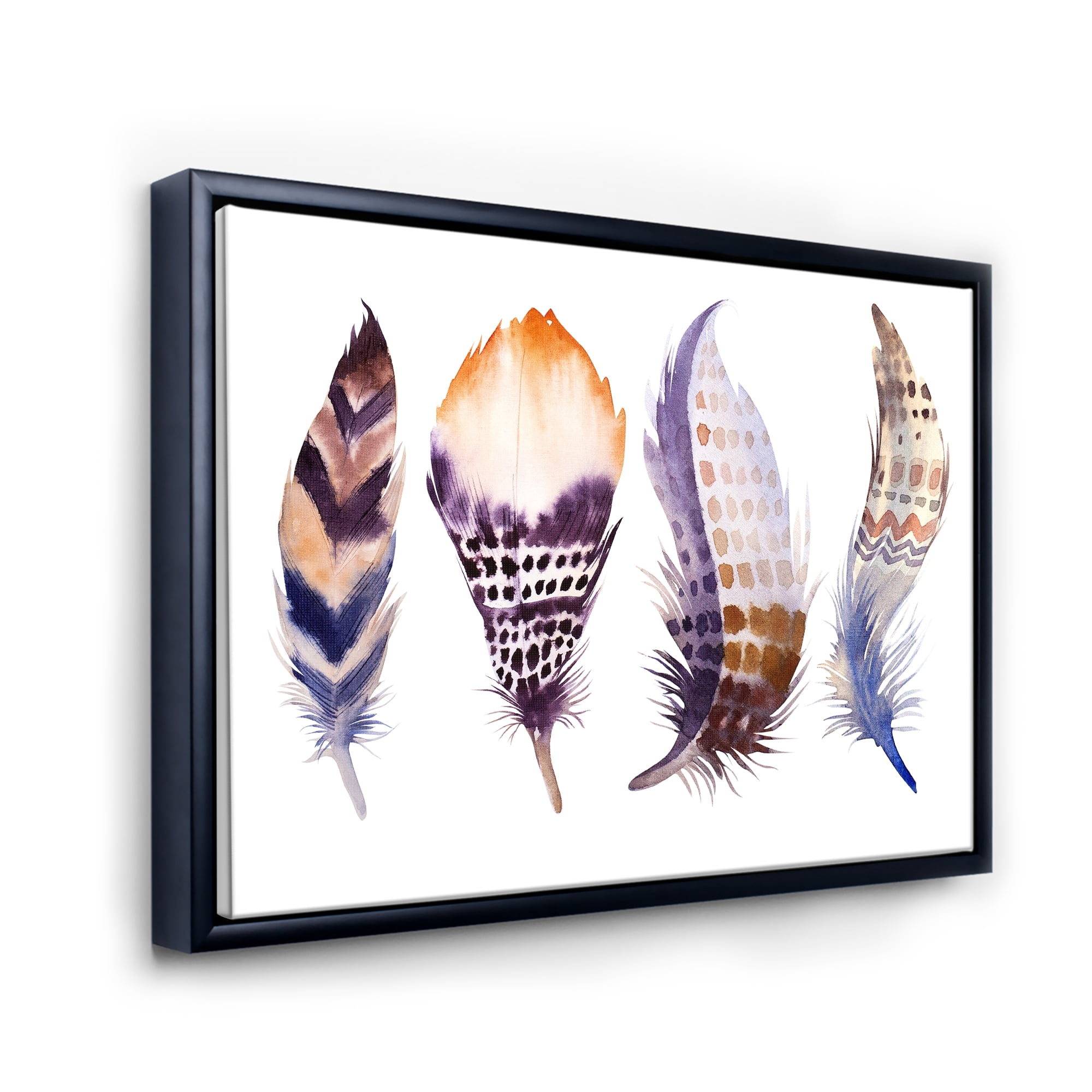 Designart 'Purple Boho Art Feathers' Bohemian & Eclectic Framed Canvas Wall Art Print