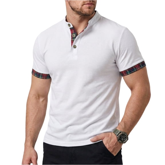 LTTVQM Mens Short Sleeve Polo Shirts Color Block Quarter Zip Casual Tee Collared Work Pullover Shirts White 2XL
