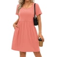 thumbnail image 3 of MOSHU Summer Dresses for Women Crewneck Short Sleeve Midi Dress Casual Button A-Line Sundress with Pockets, 3 of 10