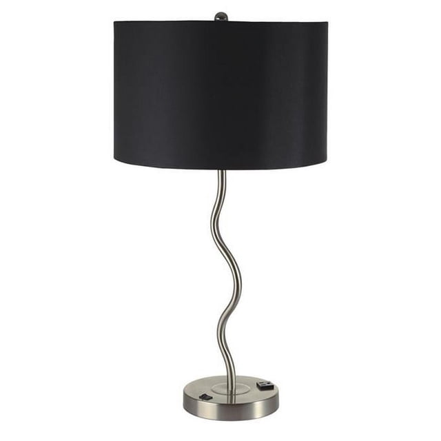 Benzara BM240914 Table Lamp with Curved Tubular Body & Round Base, Black