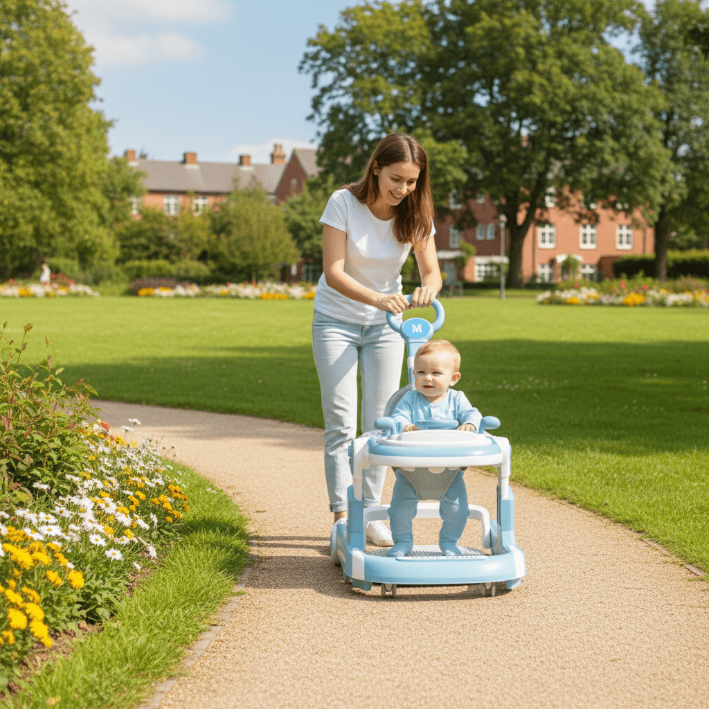 JieC 5-in-1 Foldable Baby Walker for 3 - 24 Months Baby Boys & Girls, with Toys Tray & Foot Pads/Handles，Blue