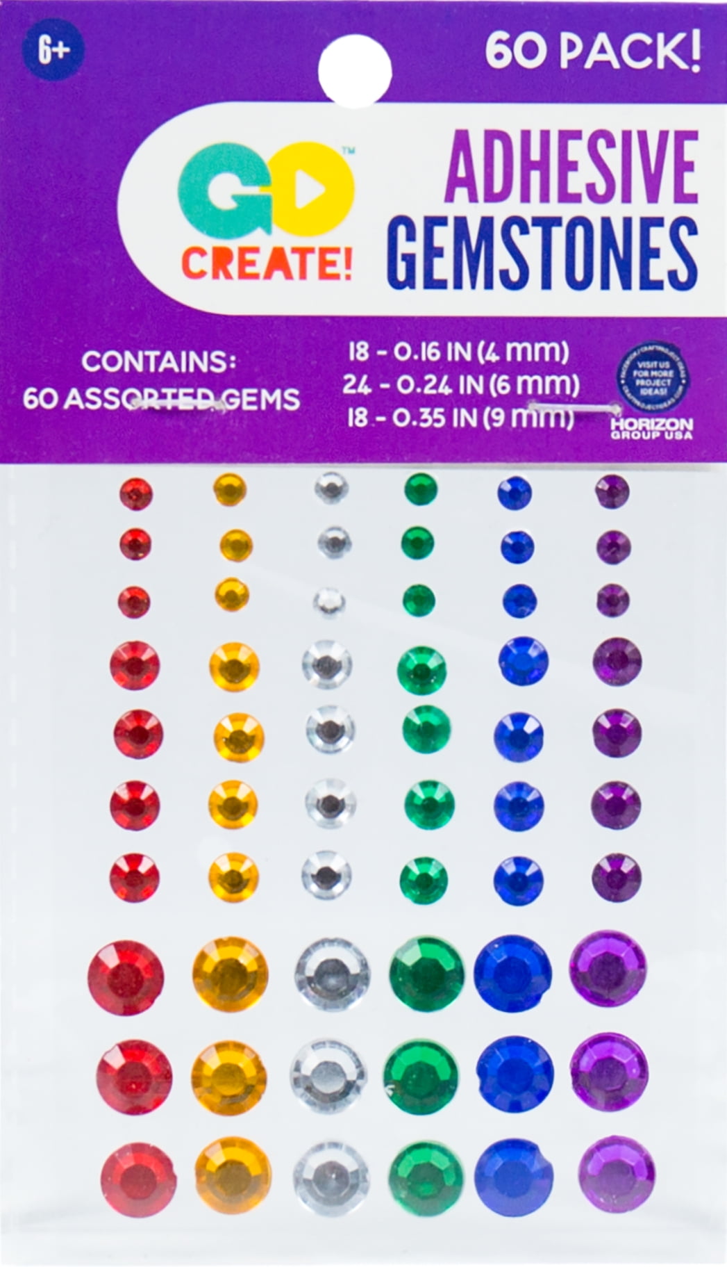 Go Create Adhesive Rainbow Gemstones, 60 Assorted Gemstones