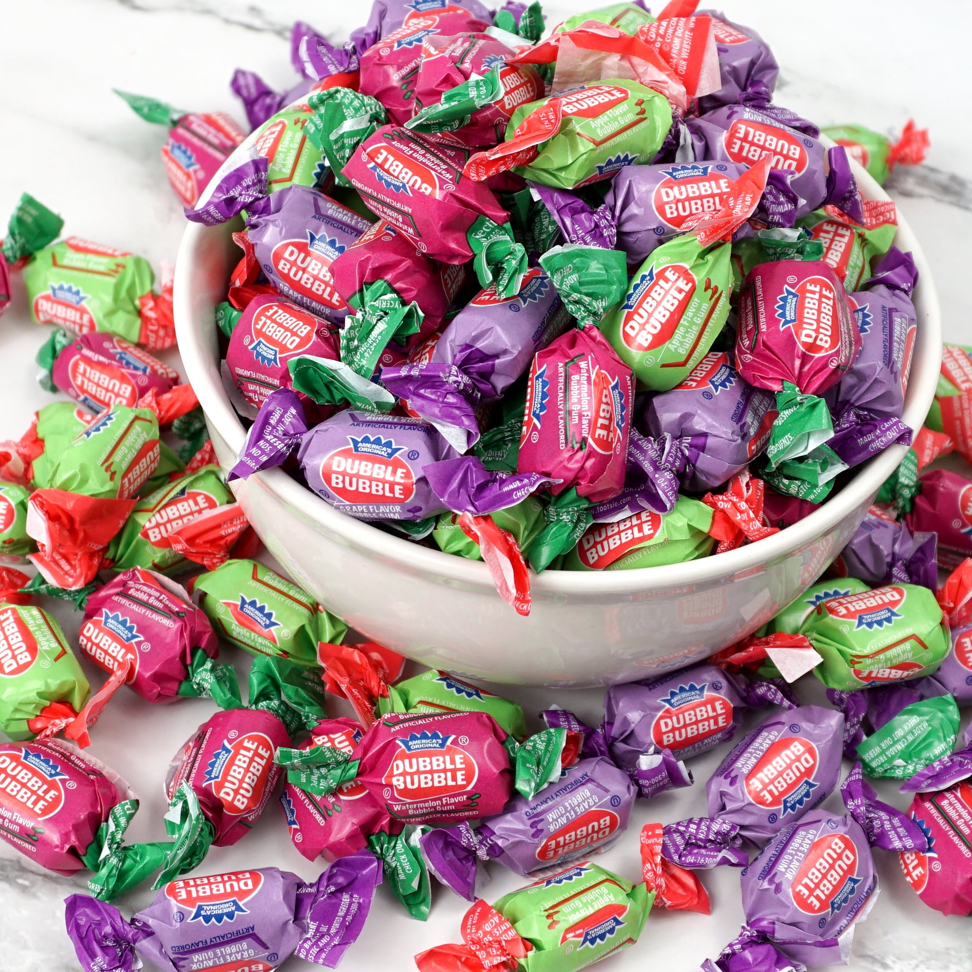 Double Assorted Fruit Flavored Bubble Gum - 5 Pound Bulk Bag (Approx. 350 Pieces) - Individually Wrapped Gum - The Hampton Popcorn & Candy Company (Assorted Fruit Flavored - Multi Colored)