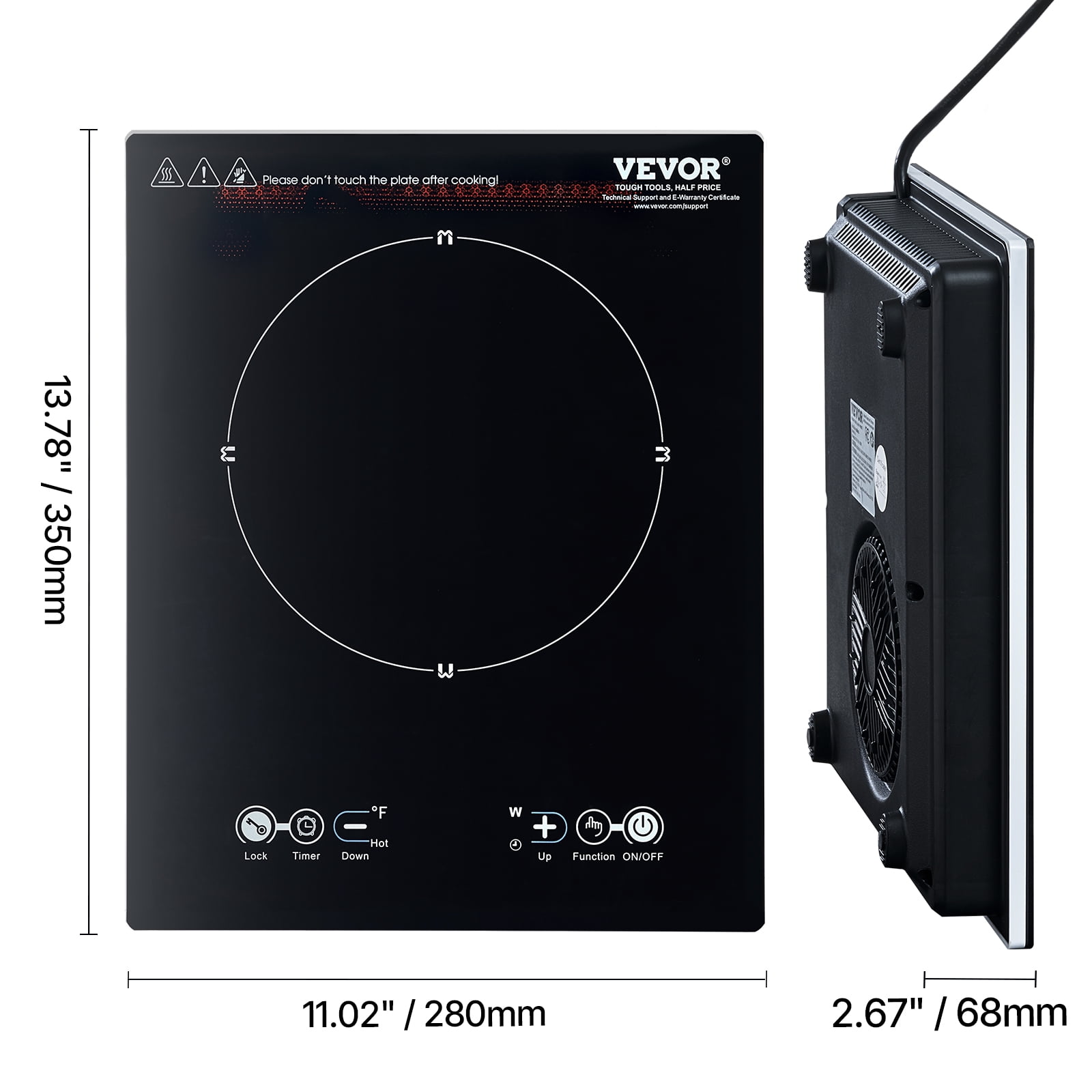 VEVOR Portable Induction Cooktop, 1800W Electric Induction Burner with 9 Temperature Settings, Countertop Induction Hot Plate with 3H Timer, Child Lock, Easy to Clean, for Home Kitchen Cooking