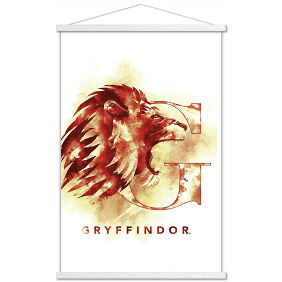 The Wizarding World: Harry Potter - Gryffindor Illustrated House Logo Wall Poster with Wooden Magnetic Frame, 22.375" x 34"