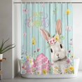 thumbnail image 5 of Spring Easter Shower Curtain, 72" x 72", Rabbit Egg Colorful Flower Butterfly Green Board Waterproof Bathroom Curtain Washable Shower Curtain Set with 12 Hooks, 5 of 9