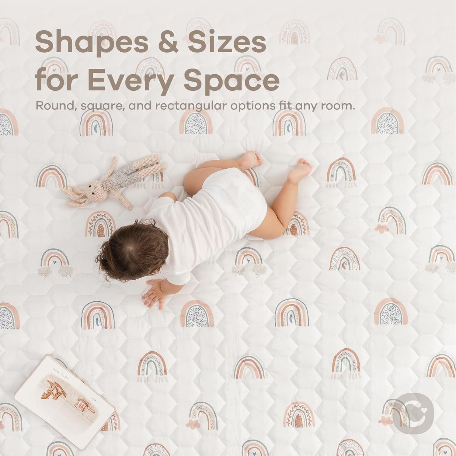 Comfy Cubs Play Mat, Rectangle (Small) 36” x 60” for Kids & Toddler, Non-Slip Bottom - Rainbow