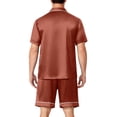 thumbnail image 5 of Garbnen Silk Mens Pajama Set 2 Piece Short Sleeve Button Down Sleepwear Pjs Shorts Set Casual Mens Loungewear Sets Brown XXL, 5 of 7
