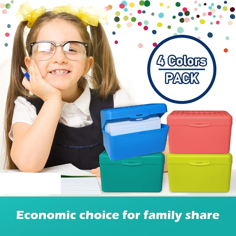 Index Card Holder Box 3x5In, Flash Note Card Holder Box Organizer Case, 3x5 Index Card Storage File Box, 4 Colors Pack