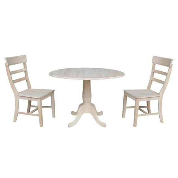 International Concepts 42" Round Solid Wood Table with Two Chairs -Unfinished
