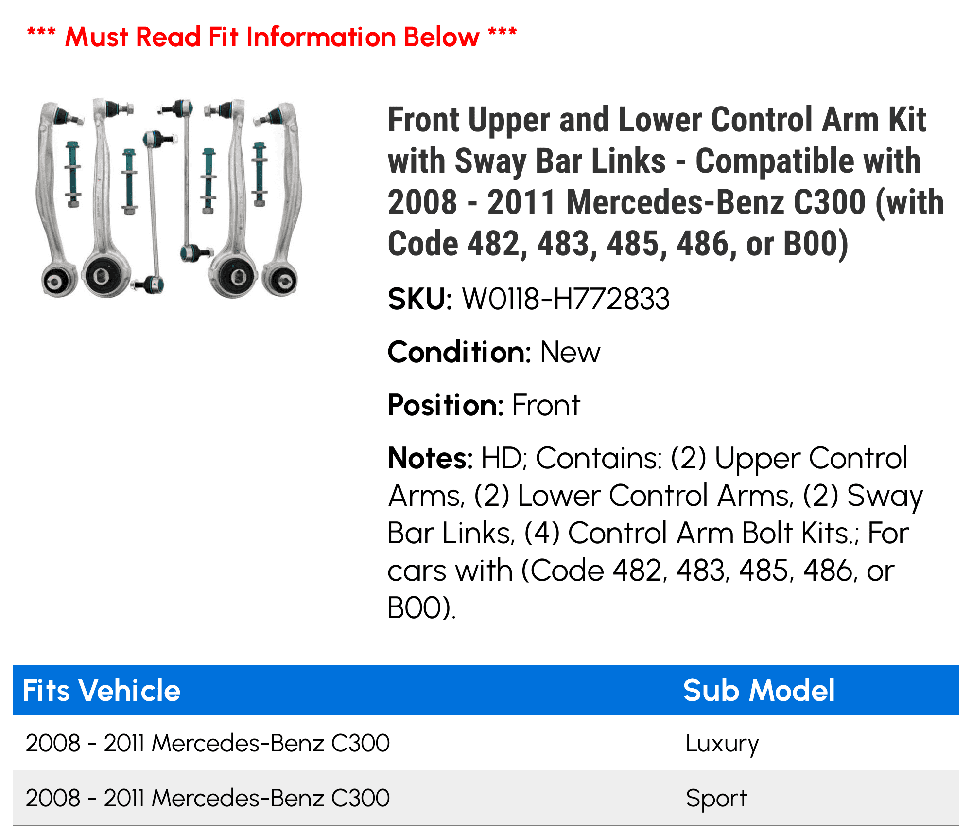 Front Left & Right Sway Bar Link Kit Fits Mercedes W204 C300 C350 E350