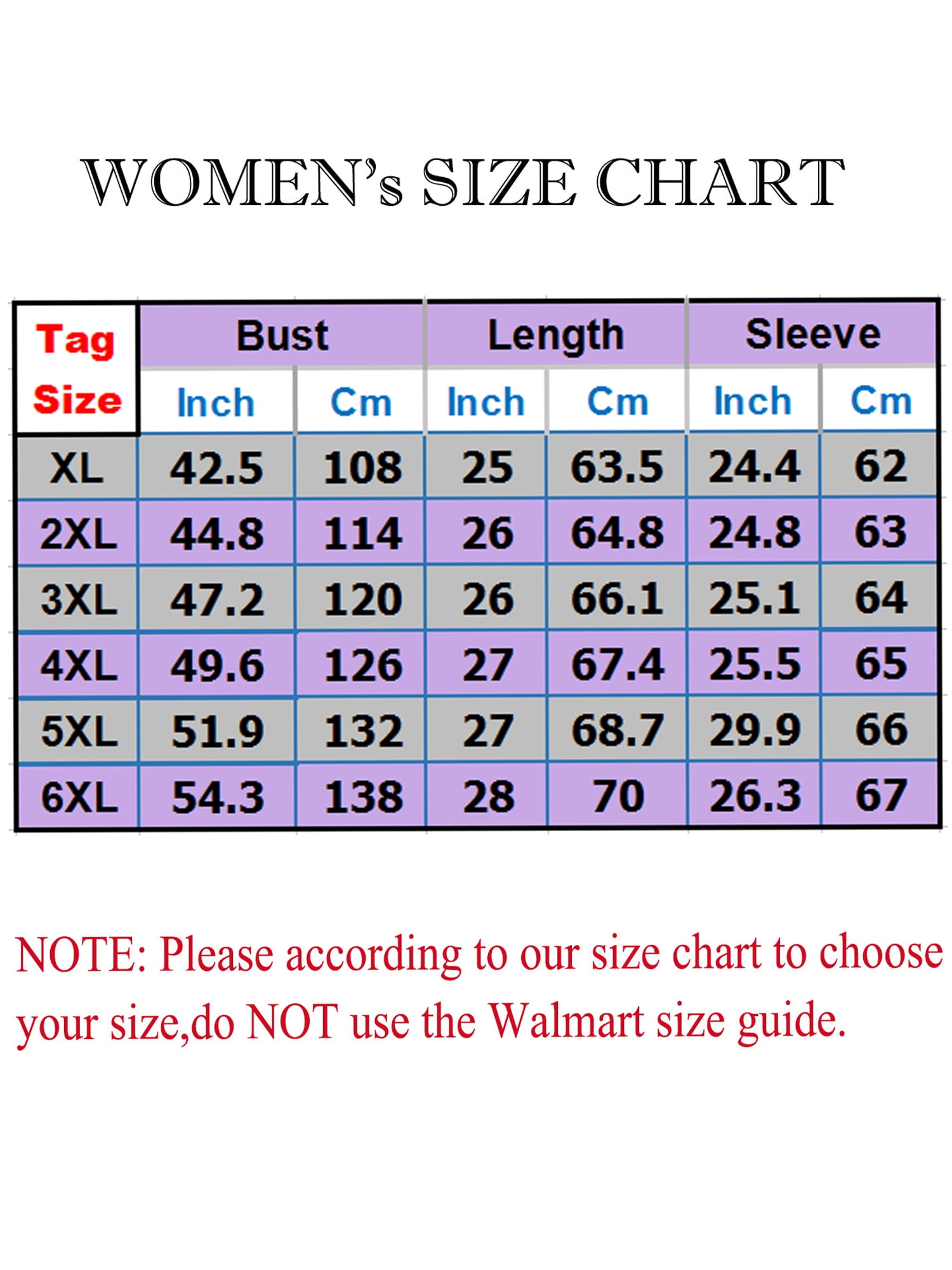 Walmart Women S Size Chart