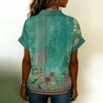 thumbnail image 5 of Bbyeadc Button Up Shirts for Women Short Sleeve Round Neck Top Floral Print Curved Hem Top Fashion Loose Going Out Shirts with Pocket,Dark Green(S), 5 of 5